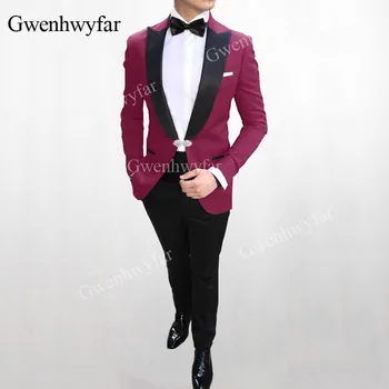 Gwenhwyfar 2019 m. Pavasarį Kristalų Sagtis serija Rose Red Mados Vieno Mygtuko Vestuvių Vyrų Smokingas Vyrų Brand Slim Fit Šalis Dress Kostiumai
