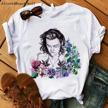 Gydyti Žmones Su Gerumo Spausdinti Harry Styles T-shirt Gėlių Drugelis Ponios Tee Viršūnes 2020 Metų Vasaros Harajuku Moterų 90s Marškinėlius