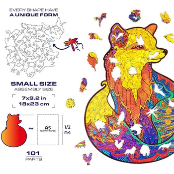 Gyvūnų Dėlionė Medinė Animacinių filmų Fox Dizainas Suaugusiųjų Vaikų Vaikų Žaislas, Dovana, Namų Dekoro Puzzle Dėlionės Gabaliukai Box / 117pcs