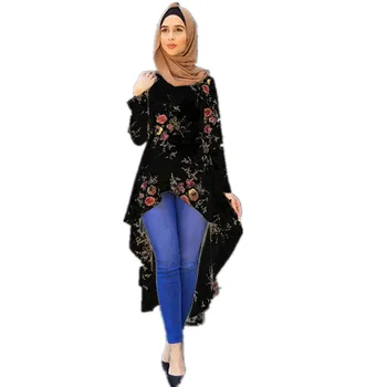 Gėlių Spausdinti Dubajus kaftan Moterų Musulmonų Suknelė Abaja Nereguliarus Suderinta muslimah Palaidinė Viršūnes, Turkija, arabų Islamo Šalis Suknelės