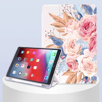 Gėlių Spausdinti Su Pieštukas Turėtojas Už iPad 3 ORO 10.5 Pro 11 2020 Oro 4 10.9 2018 9.7 6-oji 7-oji 8-oji Karta Atveju 10.2 2019 Mini 5