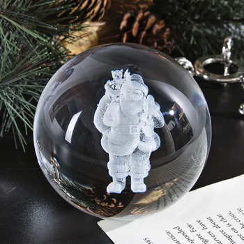 H&D 3D Lazeriu Graviruotas Santa Claus 80mm Crystal Ball Mini Modelis Crystal Amatų Srityje Ornamentu Fengshui Namų Dekoro Kalėdų Dovana