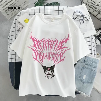 Harajuku Kuromi Kawaii Anime Grafikos Spausdinimo T-shirt Moterims, Harajuku Estetinės Streetwear mielas Mados Viršūnes Prarasti mėgėjams Marškinėliai
