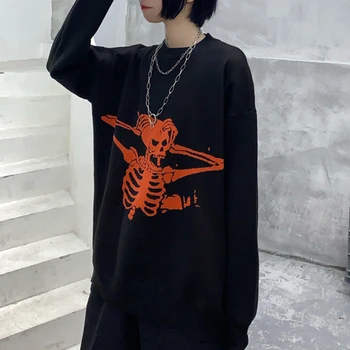 Harajuku Laisvas Megztinis Moterims Gothic Punk Kaukolės Modelis Negabaritinių Megztinis Megztinis Visas Rankovės Moterų Streetwear Megztiniai