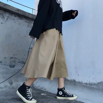 Harajuku Streetwear Gotikos cargo Sijonai Moterims 2020 Juoda Aukšto Juosmens-line Sijonas Atsitiktinis Derliaus Midi Sijonas Moterų Streetwear