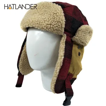 [HATLANDER]Lauko earflap bombonešis kepurės vyrams, moterims storio rusijos Ushanka aviatorius trooper sniego slidinėjimo berberų vilnos žiemos skrybėlę bžūp