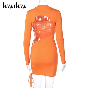 Hawthaw Moteris Rudens-Žiemos Ilgos Rankovės Tuščiaviduriai Iš Bodycon Šalies Klubo Paketas Klubo Mini Trumpą Suknelę 2020 M. Rudenį Drabužių Streetwear