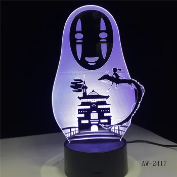 Hayao Miyazaki Anime 3D LED Lempos Ne Veido Vyras figūrėlių, Apdailos Lėlės, Žaislai Vaikams Akrilo 7 Spalvų Nakties Šviesos AW-2417