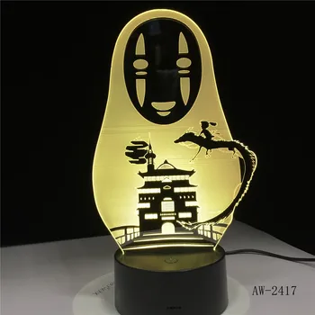 Hayao Miyazaki Anime 3D LED Lempos Ne Veido Vyras figūrėlių, Apdailos Lėlės, Žaislai Vaikams Akrilo 7 Spalvų Nakties Šviesos AW-2417