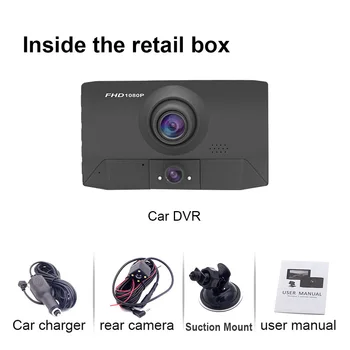 HD Automobilio Brūkšnys Kamera, DVR Dual Lens 4.0 Colių DashCam Su atbuline Kamera Vaizdo įrašymo 3 Fotoaparatų Registrator skaitmeniniai vaizdo įrašymo įrenginiai Brūkšnys Cam Automobilių