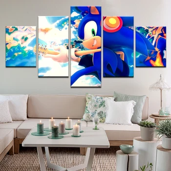 Hd Namų Apdailos Drobė, Tapyba 5 Vnt Sonic The Hedgehog Nuotraukos Sienos Meno Spaudiniai, Modulinės Modernus Žaidimas Plakatas Berniukas Kambarys
