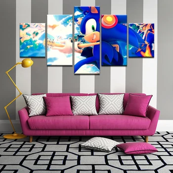 Hd Namų Apdailos Drobė, Tapyba 5 Vnt Sonic The Hedgehog Nuotraukos Sienos Meno Spaudiniai, Modulinės Modernus Žaidimas Plakatas Berniukas Kambarys