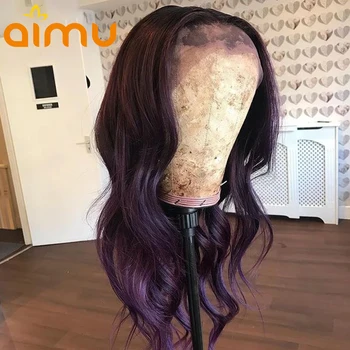 HD Skaidrios Spalvos Žmogaus Plaukų Perukas Pabrėžti Prarasti Giliai Banga Violetinė 13X6 Nėriniai Priekinio Perukai Moterims Preplucked Remy Visiškai
