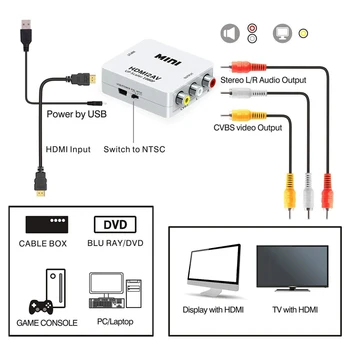 HDMI RCA Mini Composite 1080P Audio Video AV CVBS Adapteris Keitiklis TV DM