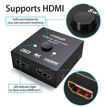 HDMI Splitter Full HD 1080p 3D 4KX2K Video HDMI Jungiklis Switcher 1X2 2X1 Split 1-2 Iš Stiprintuvo Dvigubas Ekranas HDTV