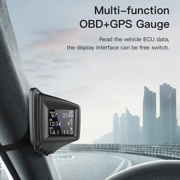 Head-up Display OBD GPS Dual Sistema Ekranas Automobilį Skaitmeninis Hud GPS Spidometro 2 Colių LCD greičio viršijimo Signalas Automobilio Greitis Projektorius