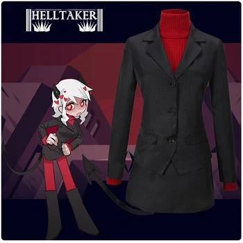 Helltaker Modeus Cosplay Kostiumas su geidulingas demonas Raudona Marškinėliai Vienodas Mergaičių Striukė Sijonas, Marškinėliai Helovinas Kostiumas Moterims