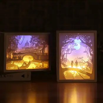Helovinas Kalėdų 3D Popieriaus Drožyba Šviesos diodų (LED) Naktį Šviesos Naktiniai staleliai, Stalas Stalo Lempa Raižyti CreativeGifts Vaikų Miegamasis Namų Dekoro