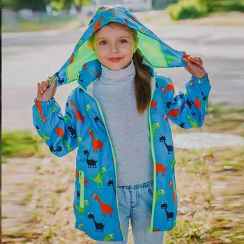 HH Vaikų striukės gobtuvu Vandeniui Windbreakers pavasario striukė mergaitėms Dinozaurų Vaikams, Vaikiška lietaus kailis Striukė berniukui viršutinių drabužių siuvimas