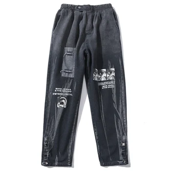 Hip-Hop Krovinių Pants Mens Mados Streetwear Laisvi Kojų Nagų Dizaino Džinsai Harajuku Negabaritinių Poilsiu Vyrų Kelnės