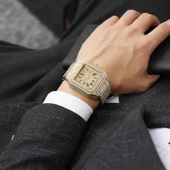HIP-HOP Vyrai Žiūrėti Prabangos Prekės Diamond Lediniame Iš Watch Vyrų Romėnų Kalendoriaus Vyrų Kvarcinis Laikrodis relogio masculino reloj hombre