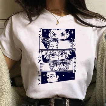 HISOKA MOROW Print T-shirt Ladies Kawaii Vasaros Top Animacinių filmų Marškinėlius Populiarus Anime Hunter X Hunter Marškinėlius Harajuku moteriški marškinėliai