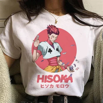 HISOKA MOROW Print T-shirt Ladies Kawaii Vasaros Top Animacinių filmų Marškinėlius Populiarus Anime Hunter X Hunter Marškinėlius Harajuku moteriški marškinėliai