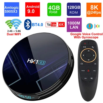 HK1 X3 Android 9.0 Smart TV BOX Amlogic S905X3 4GB RAM 128GB 5G Wifi BT4.0 1000M LAN USB3.0 H. 265 8K TV Set-Top Box Media Player