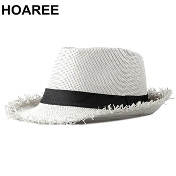 HOAREE Paplūdimio Skrybėlę Vyrų Vasaros Panama Kepurė Atsitiktinis Trilby Fedora Skrybėlę Vyrų Šiaudų Skrybėlę UV Apsauga Platus Kraštų Sombrero
