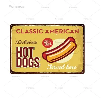 Hot Dog Alavo Pasirašyti Apnašas Metalo Derliaus Metalo Pasirašyti Sienos Dekoro Kavinė Bistro Restoranas Hamburger Dekoratyviniai Metalo Plokštė, 20x30cm