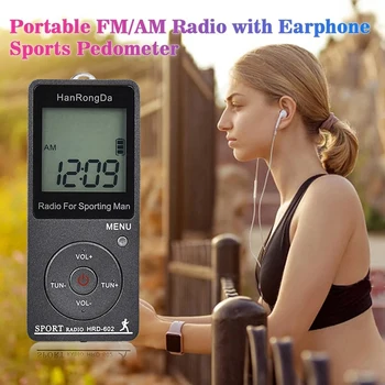 HRD-602 Nešiojamasis Radijo Imtuvas FM/AM Radijas, LCD Ekrano Užrakto Mygtuką Kišenė Radijas su Ausinių Sporto Peeteris