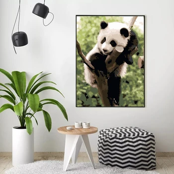 HUACAN Tapybos Numeriai Panda Rinkinys, Akrilo Dažais Ant Drobės, Sienos paveiksl HandPainted Gyvūnų Namų Dekoro 