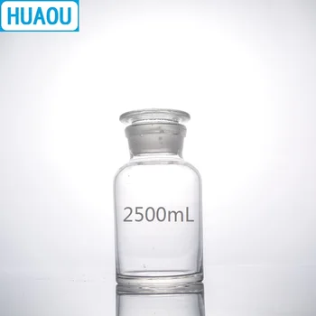 HUAOU 2500mL Plačiai Burnos Reagento Buteliuką 2.5 L Skaidraus skaidraus Stiklo su matinio Stiklo Kamščiu, Laboratorinė Chemija, Įranga