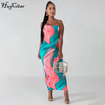 Hugcitar 2020 kaklaraištis dažų spausdinti bodycon ritininės seksualus vamzdis suknelė vasaros moterų mados streetwear komplektus šalies elegantiškas sundress
