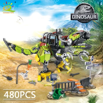 HUIQIBAO 480Pcs Pasaulio Jurassiced Dinozaurų Ginklas Parko Statyba Blokai Miesto Dragon Mecha Duomenys Kūrybos Plytų Žaislai Vaikams