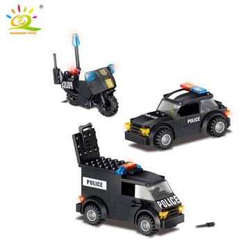 HUIQIBAO 739pcs Policijos Nuovada Kalėjimo Automobiliu Miesto Modelį, Statyba Blokai Kit Policininkas Duomenys Plytų Statybos Žaislai Vaikams
