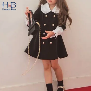 Humoro Susilaukti Vaikų Drabužių Mergaičių Suknelė Britų Stiliaus Bamblys Rudenį Ilgomis Rankovėmis Atvartas Mygtukai Baby Vaikų Šalis Mergaičių Dress