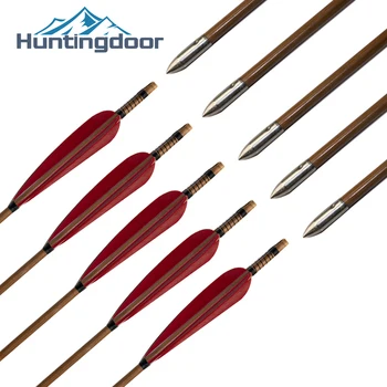 Huntingdoor 32inch Bambuko Rodyklių Raudonų Plunksnų gali Pakeisti Lauko Tikslumo Medžioklė, Šaudymas iš lanko Šaudymo Bambuko Lankas ir Strėlės