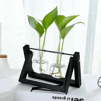 Hydroponic Stiklo Sodinamoji Lemputė Vaza su Mediniu Stovu Dėklas Stalo Stalo Dekoras gali CSV