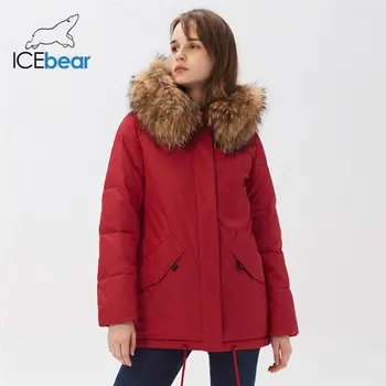 Icebear 2020 m. žiemos trumpos moterų kailis Aukštos kokybės moterų parko Madingas, šiltas prekės ženklo striukė GWD20171I