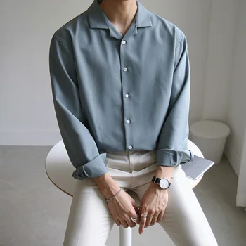IEFB /vyriški drabužiai korėjos stilius laisvas ilgomis rankovėmis marškinėliai Pavasarį naują 2021 mados gražus vintage drabužius balti marškiniai 9Y3459