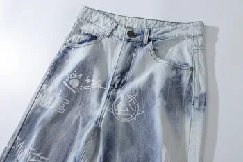 IEFB /vyriški drabužiai mados džinsus grafiti kaklaraištis dažyti Tiesūs džinsai high street korėjos hip-hop derliaus džinsinio audinio kelnės 9Y3506