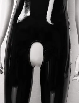 IEFiEL Latekso Catsuit Moterų Femme Wetlook Kostiumai Lakinės Odos Erotika Atvira Tarpkojo Leotard Bodysuit Pole Dance Clubwear