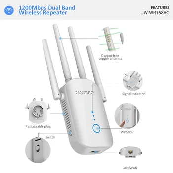 Ilgai WiFi Range Extender Kartotuvas 1200Mbps Signalas, Booster 2.4 G + 5 ghz Dual Band wifi Stiprintuvas Kartotuvas/Belaidis Prieigos Taškas