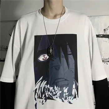 Ilgomis Rankovėmis korėjos Stiliaus Marškinėliai Vyrams, Moterims Ulzzang Marškinėlius Tee Viršūnes Harajuku Drabužius Vasarą Japonų Anime Naruto Obito