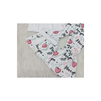 Ilgomis rankovėmis vatos pagaliukai pynimas kelnes nustatyti Valentino Dieną kūdikis medvilnės drabužius merginos boutique komplektai su širdies modelis