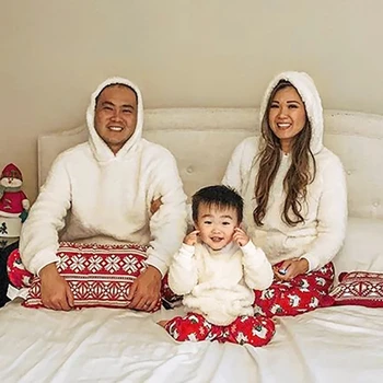 Imcute Žiemos Kalėdų Šeimos Atitikimo Komplektus Suaugusiųjų, Vaikų, Šeimos, Atrodo Gobtuvu Hoodie Palaidinukė Vilnos Šiltas Sleepwear Rinkinys