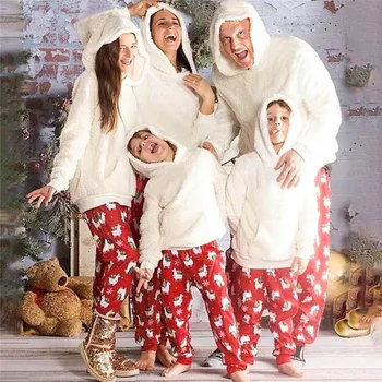 Imcute Žiemos Kalėdų Šeimos Atitikimo Komplektus Suaugusiųjų, Vaikų, Šeimos, Atrodo Gobtuvu Hoodie Palaidinukė Vilnos Šiltas Sleepwear Rinkinys