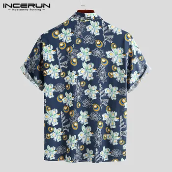 INCERUN Mados Vyrų Havajų Marškinėliai Gėlių Spausdinti Atsitiktinis Trumpas Rankovės Atvartas Prašmatnus Vasaros Paplūdimio Marškinėliai 2021 Streetwear Camisa S-5XL