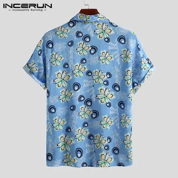 INCERUN Mados Vyrų Havajų Marškinėliai Gėlių Spausdinti Atsitiktinis Trumpas Rankovės Atvartas Prašmatnus Vasaros Paplūdimio Marškinėliai 2021 Streetwear Camisa S-5XL